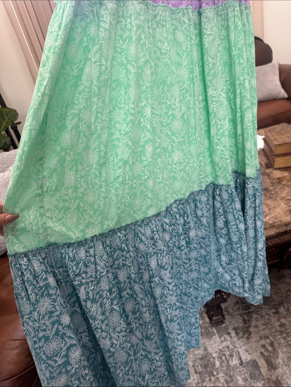Colorblock Tiered Maxi Skirt in Teal, Lavender, and Mint - Picture 3 of 4